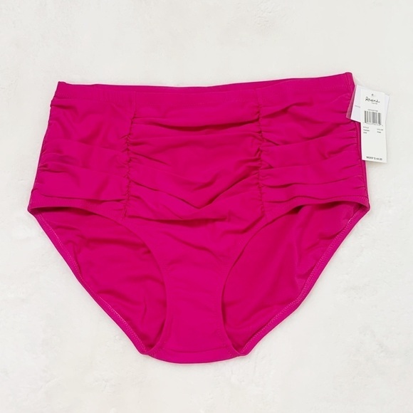 NWT Raisins Curve Costa Plus High Waisted Shirred Bikini Bottoms Pink - Picture 3 of 5